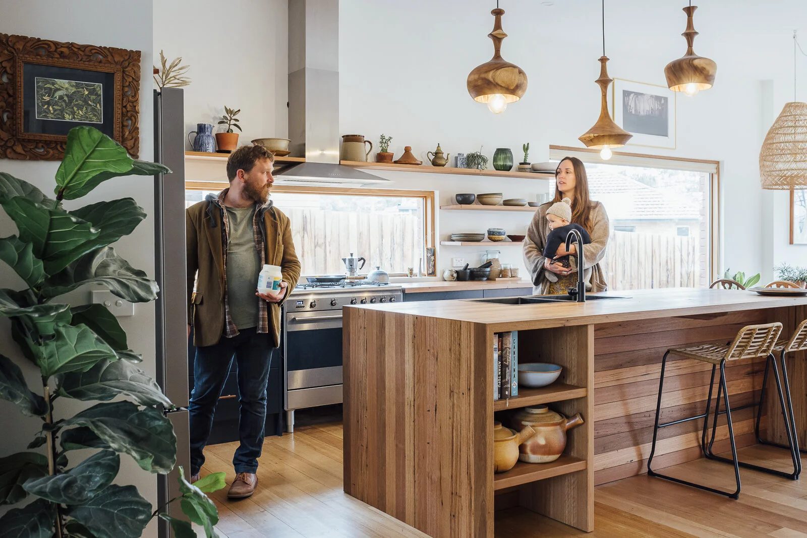 Wooden kitchen hot sale island bench